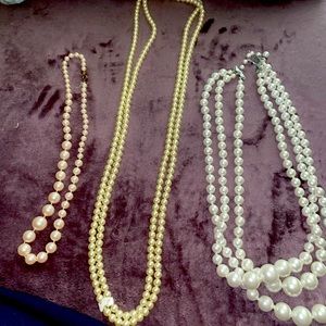 3 Piece White Pearl Necklaces